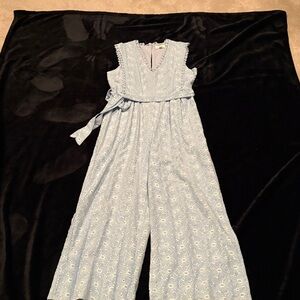Just Me Light Blue Eyelet Lace Jumpsuit